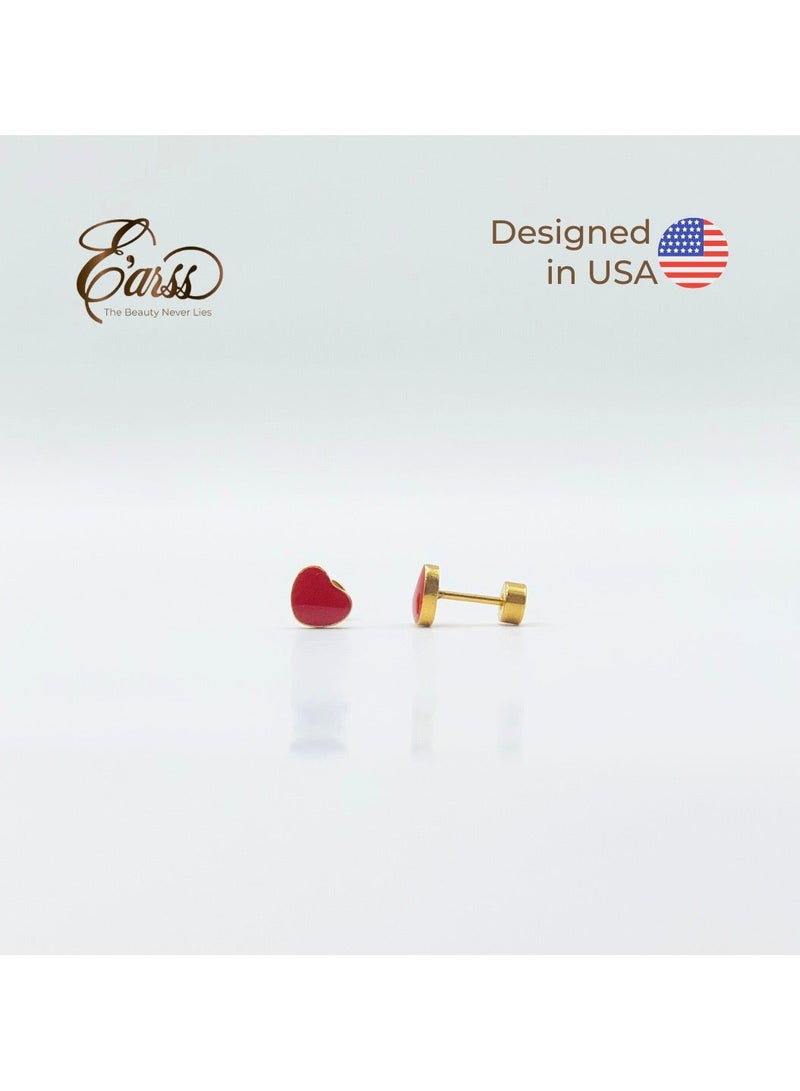 Earss Red Heart Stud Earrings For Kids, Gold Plated - Image 4